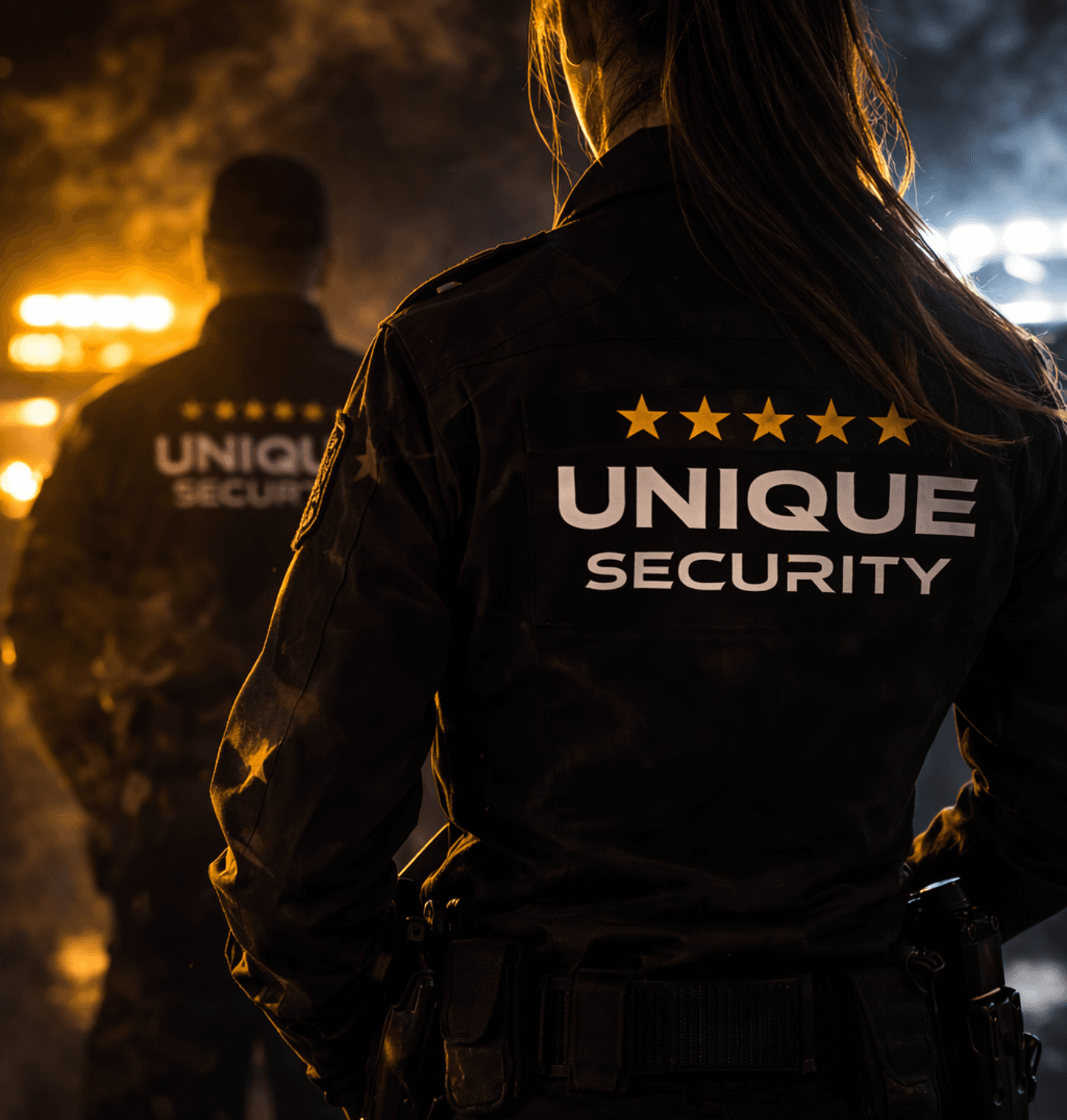 Uniforme Unique Security · detalle de manga con escudo